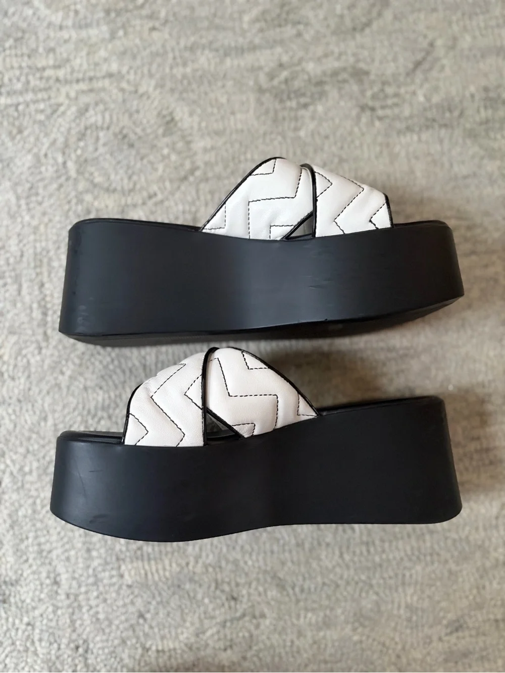 Karl Lagerfeld Paris Platform Slide Sandals Black White Logo Wedge Size 7.5